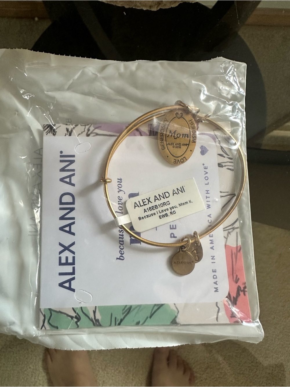 Alex and Ani Gold Mom Engraved Charm Bangle
